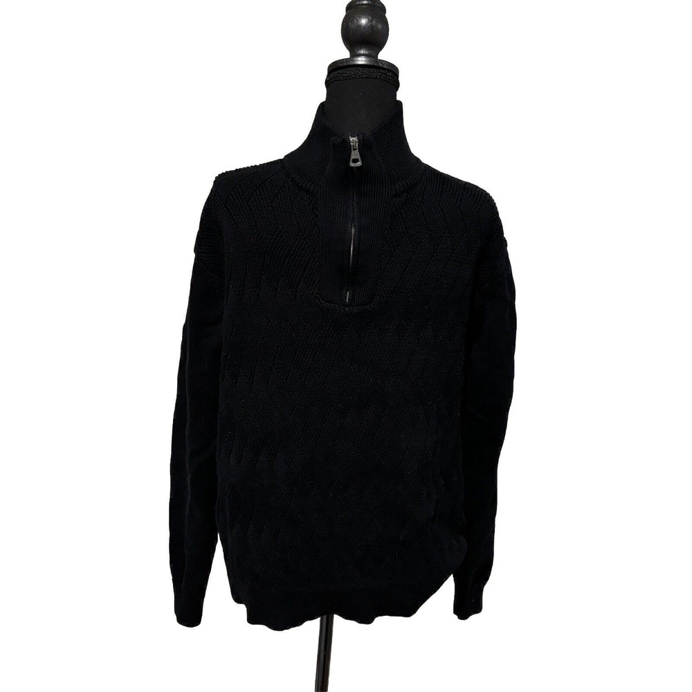 Weatherproof Vintage Mens Black Textured Diamond Knit‎ Quarter Zip Sweater Sz M